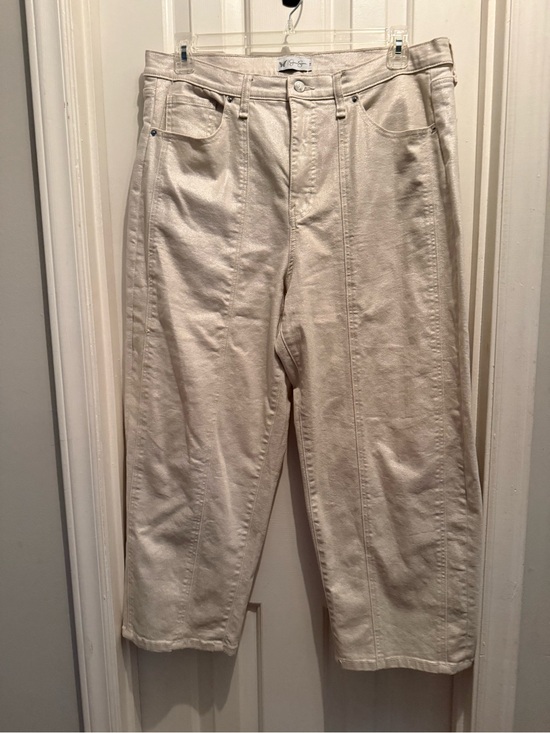 Jessica Simpson Denim - Cream Gold Shimmer High-Waist Straight Leg Jeans Size 14